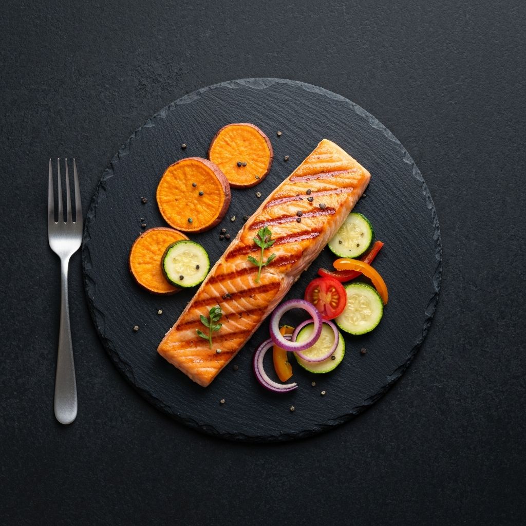 Salmon with sweet potato & vegetables